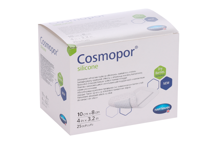 Повязка Cosmopor silicone с контактным слоем из силикона пластырный тип 10х8 см, 25 шт