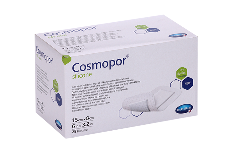 Повязка Cosmopor silicone с контактным слоем из силикона пластырный тип 15х8 см, 25 шт