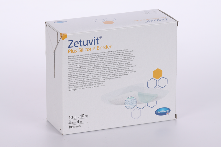 Повязка Zetuvit Plus Silicone Border стер/самок суперабс с слоем из силик 10х10 см, 10 шт