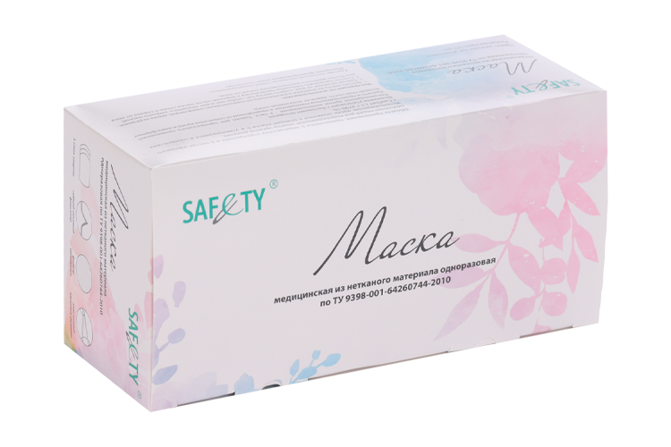 Маска SAFTY 3-х слойная мелтблаун белая 50 шт 96₽