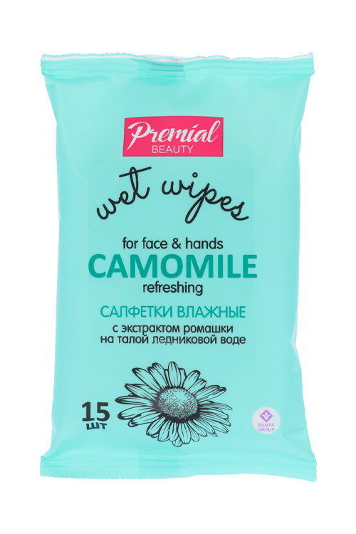 Салфетки Premial Beauty Camomile с экстрактом ромашки на талой ледник воде, 15 шт