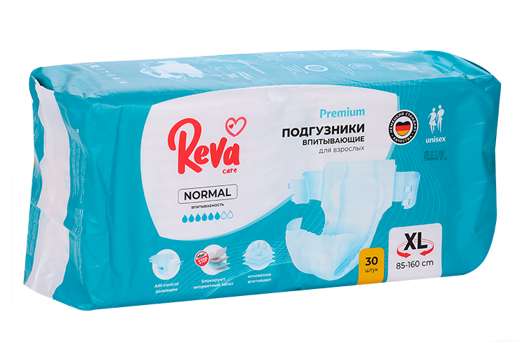 

Подгузники Reva Care д/взрослых на липучках Normal р XL, 30 шт