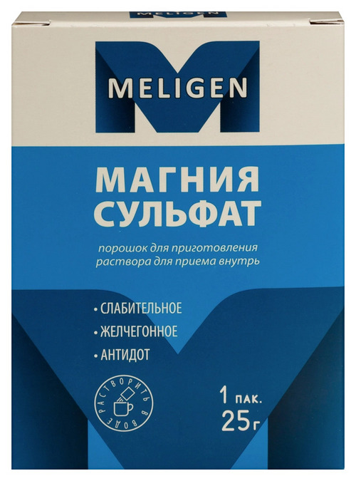 Магния сульфат, 25 г, порошок для приготовления раствора для приема внутрь