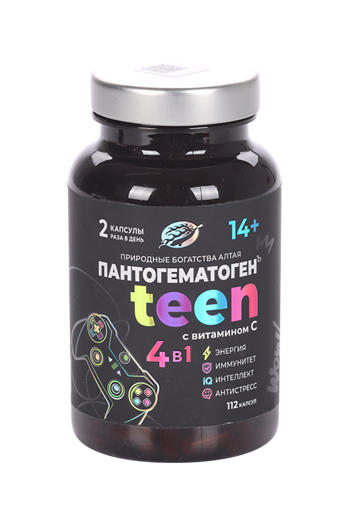 

Пантогематоген Teen 4 в 1 с витамином C (14 +), 0,2 г, 112 шт, капсулы флакон