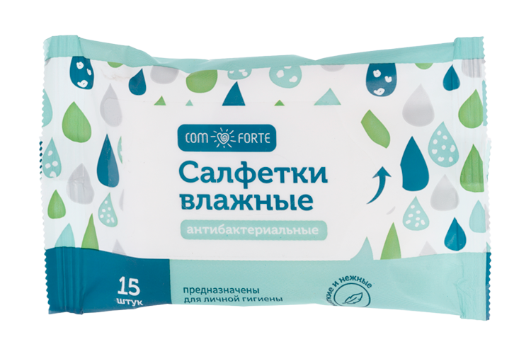 Салфетки КомФорте антибактериальные влажные, 15 шт