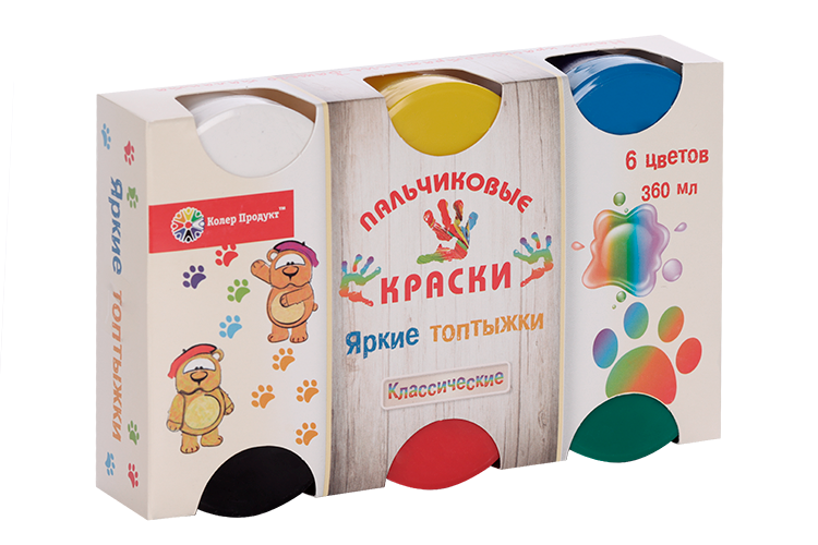 

Краски пальчиковые Колер Продукт набор 6 цв по 60 мл 360 мл Яркие топтыжки (от 3-х лет)