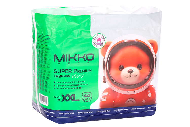 Подгузники-трусики Mikko Bear Super Premium д/детей XXL (15-25 кг), 44 шт