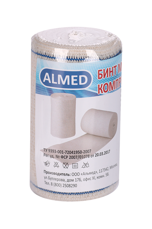 Бинт Almed мед эласт компресс в/раст с двумя металл клипсами 1,5м х 80мм