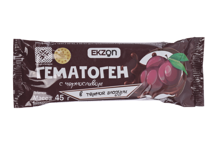 

Гематоген Экзон с черносливом в темной глазури, 45 г