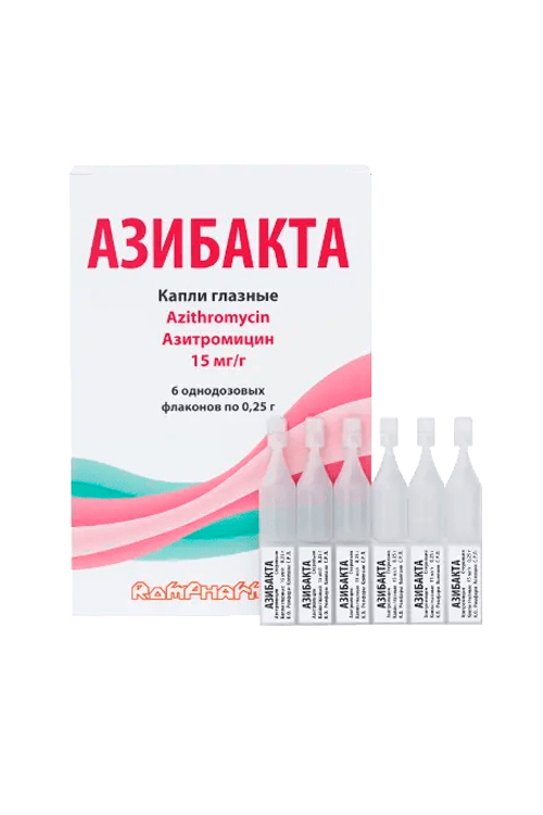 

Азибакта 15 мг/г, 0,25 г, 6 шт, капли глазные