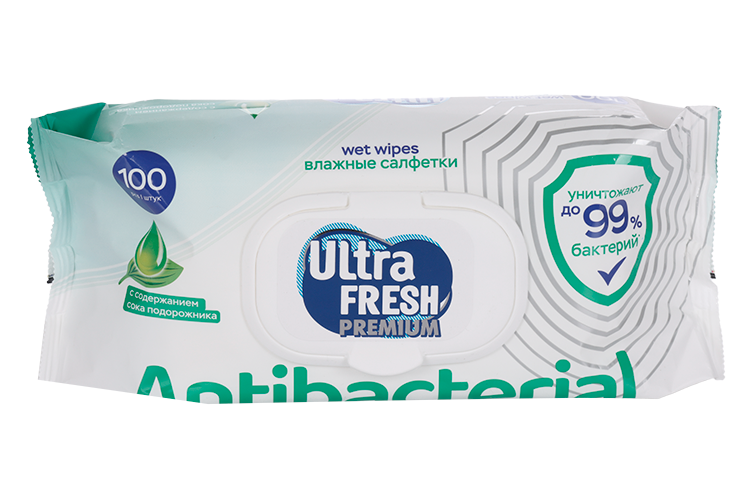 Салфетки влажн Ultra Fresh Premium Antibacterial с соком подорожника 100 шт 119₽