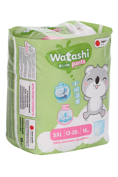 

Подгузники-трусики WATASHI small-pack 5 XL (13-20 кг), 16 шт