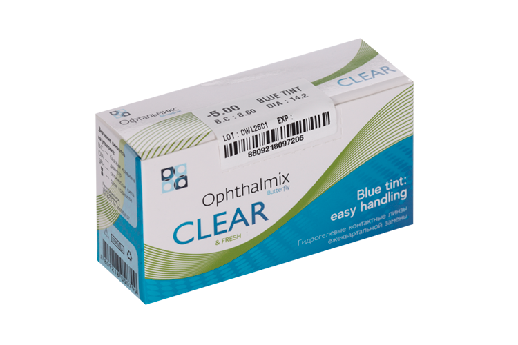 

Линзы Офтальмикс Butterfly Clear Blue Tint контактные R 8.6 (диоптрия -3,0), 4 шт