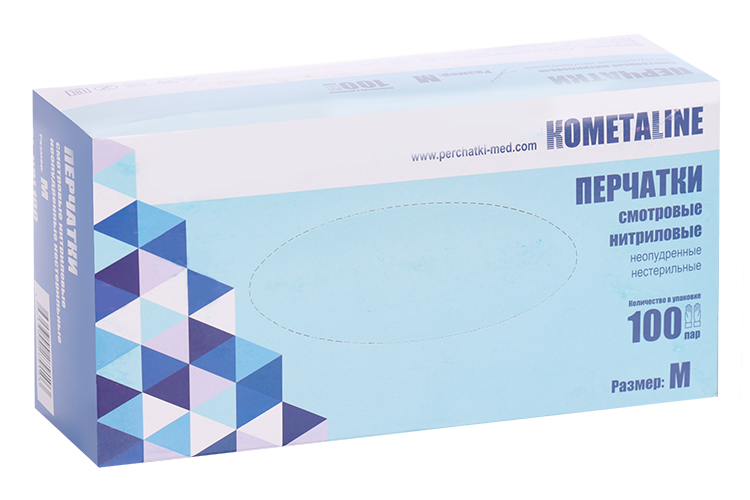 Перчатки Kometaline смотр нитрил неопудр текстур голубые р M, 100 шт, пар