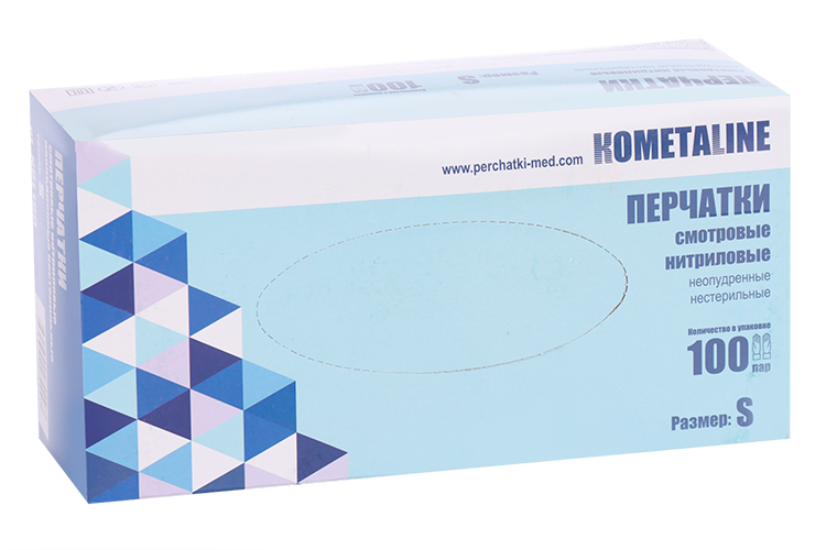 Перчатки Kometaline смотр нитрил неопудр текстур голубые р S, 100 шт, пар