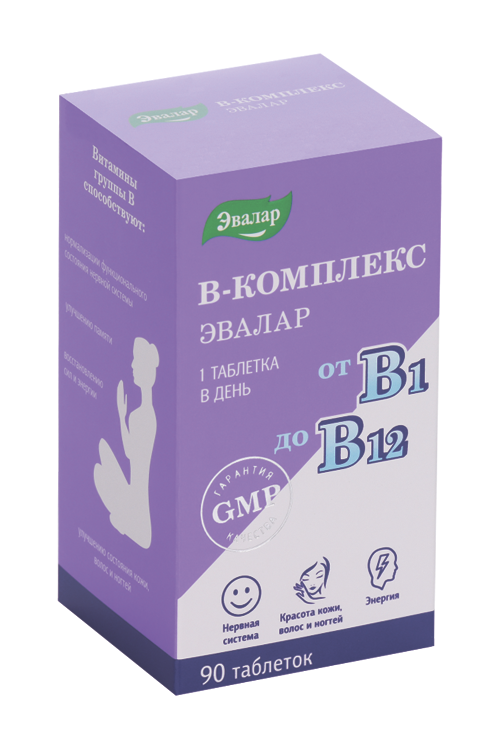 Витамины группы В Эвалар 02 г 90 шт таблетки покрытые оболочкой 482₽