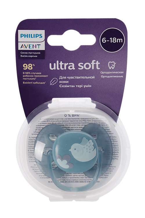 

Соска-пустышка Авент Ultra Soft силик ортодонт (6-18 мес), (SCF092/04)