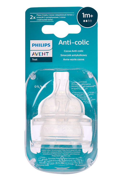 

Соска Авент Филипс Anti-colic силик медл поток (1 мес+), 2 шт, (SCY762/02)