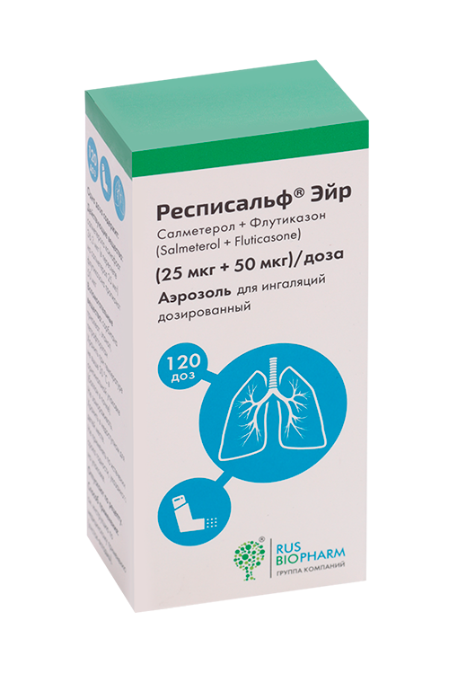 Респисальф Эйр 25 мкг+50 мкг/доза, 120 доз, аэрозоль для ингаляций дозированный