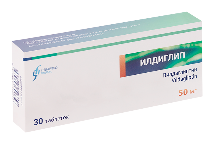 

Вилдаглиптин Илдиглип 50 мг, 30 шт, таблетки