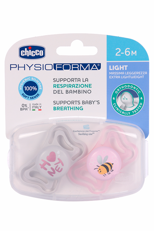 

Пустышка Chicco Physio Light пчелка силикон розовая (2-6 мес), 2 шт