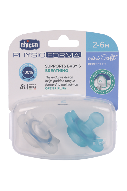 

Пустышка Chicco Physio Soft Mini силикон голубая (2-6 мес), 2 шт