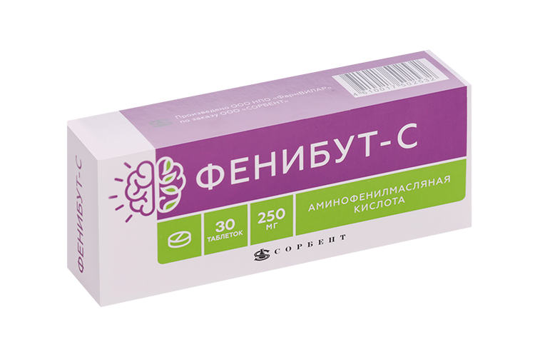 

Фенибут-С, 250 мг, 30 шт, таблетки