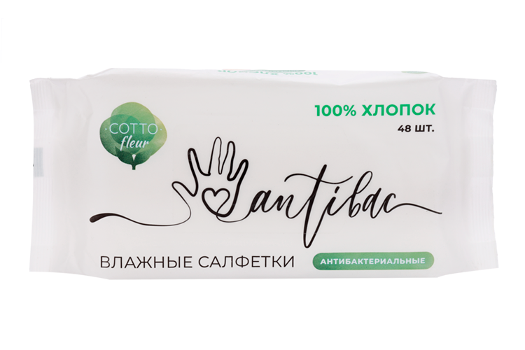 Салфетки Cotto Fleur влаж антибакт 100% хлопок, 48 шт