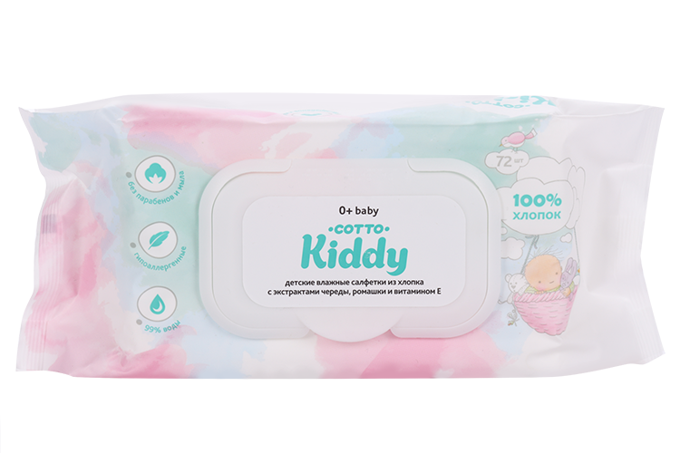 Салфетки Cotto Kiddy влаж детск 100% хлопок, 72 шт