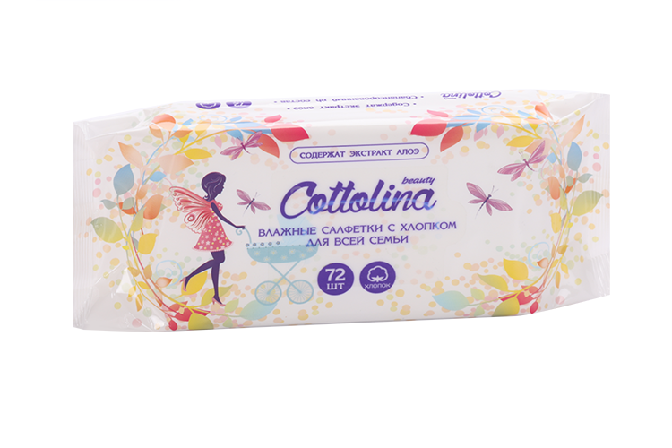 Салфетки Cottolina влажн семейные с экстрактом алоэ, 72 шт