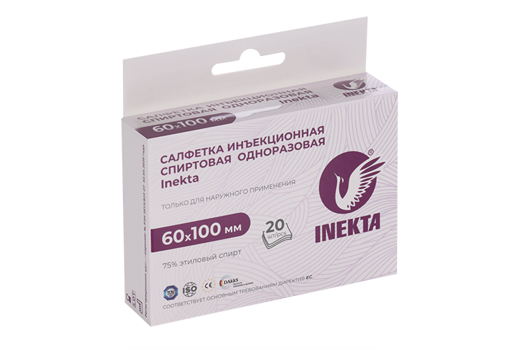 

Салфетка Inekta инъекцион спиртов однораз 60х100 мм, 20 шт