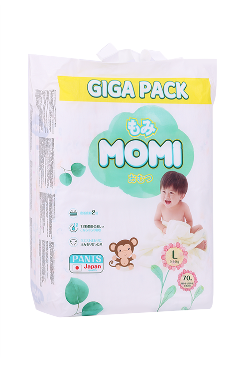 

Подгузники-трусики MOMI Monkey L (9-14кг), 70 шт, Giga Pack