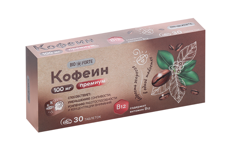 

Кофеин Премиум BioForte с вит В12, 100 мг, 30 шт