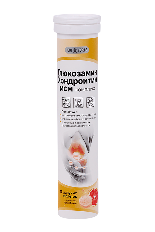 

Глюкозамин Хондроитин МСМ BioForte, 17 шт, таблетки шипучие грейпфрутовые
