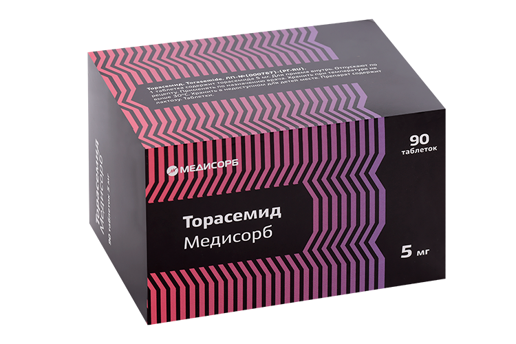 

Торасемид Медисорб 5 мг, 90 шт, таблетки