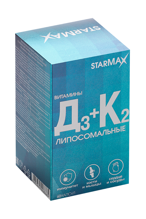 

Витамины D3+K2 Starmax липосомальные, 287 мг, 60 шт, капсулы