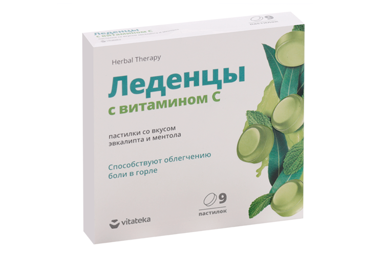 Леденцы Витатека с вит С со вкусом эвкалипта с ментолом, 3 г, 9 шт, пастилки