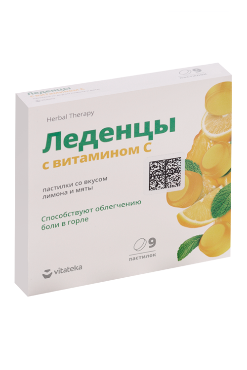 Леденцы Витатека с вит С со вкусом лимона с мятой, 3 г, 9 шт, пастилки