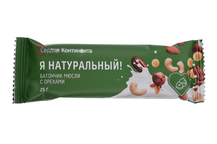 Батончик-мюсли Сердце Континента Я натуральный! Ореховый микс, 25 г