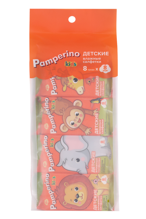 Салфетки Pamperino Kids влажные с ромашкой/витамином E, 64 шт, (8*8)