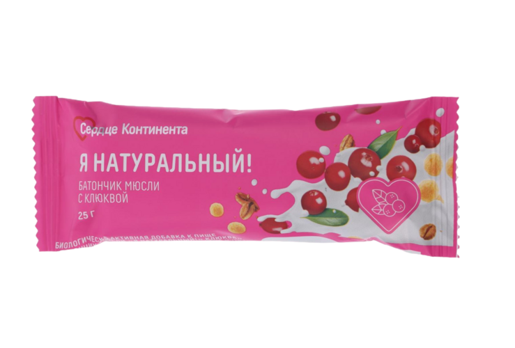Батончик-мюсли Сердце Континента Я натуральный Клюква, 25 г