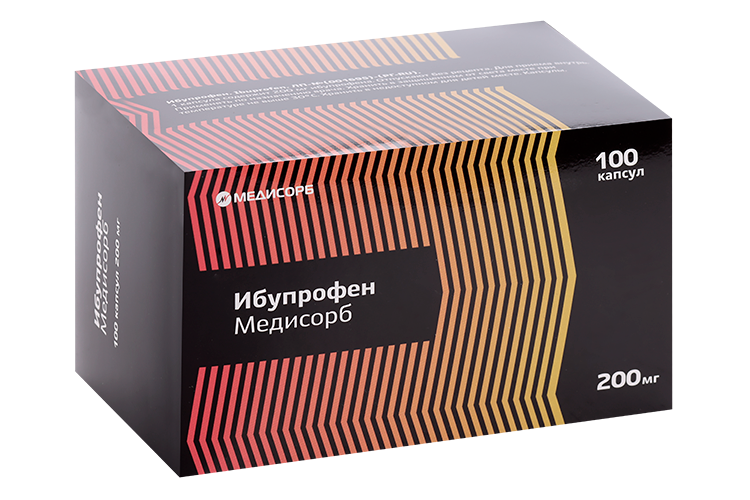 

Ибупрофен Медисорб 200 мг, 100 шт, капсулы