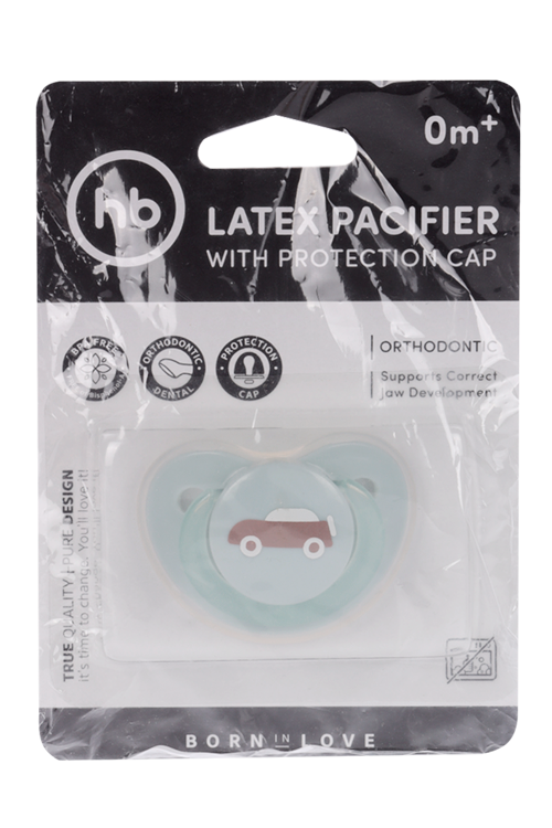 

Соска-пустышка Happy Baby латекс ортодонт с колпачком car (0+)