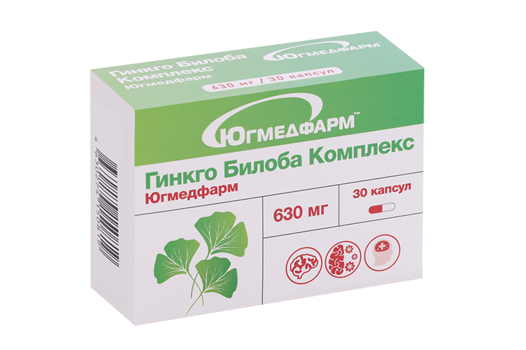 Гинкго Билоба Комплекс Югмедфарм, 630 мг, 30 шт, капсулы