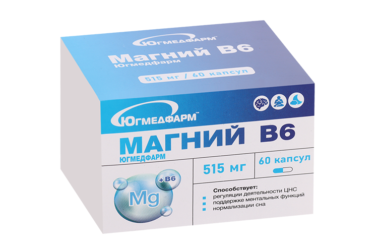 Магний В6 Югмедфарм, 515 мг, 60 шт, капсулы