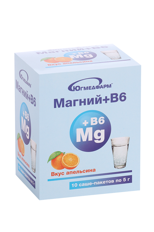 Магний+В6 со вкусом апельсина, 5 г, 10 шт, порошок в саше-пакетах
