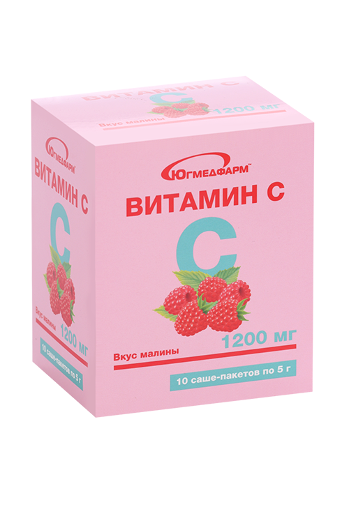 Витамин С 1200 мг Югмедфарм вкус малины, 5 г, 10 шт, саше-пакет
