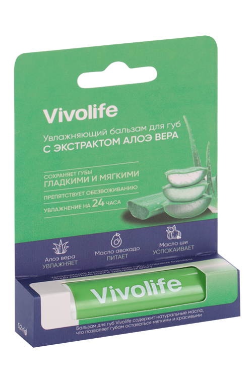 

Бальзам Vivolife д/губ с экстрактом Алоэ Вера, 5,2 г