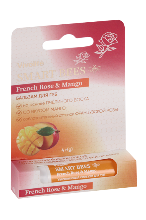 

Бальзам Vivolife д/губ Smart Bees French Rose& Mango, 4 г