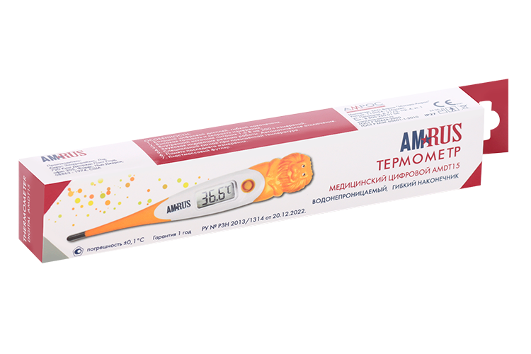 Термометр Amrus AMDT-15 Львенок мед цифр детск гибк наконеч/больш диспл/водонепр